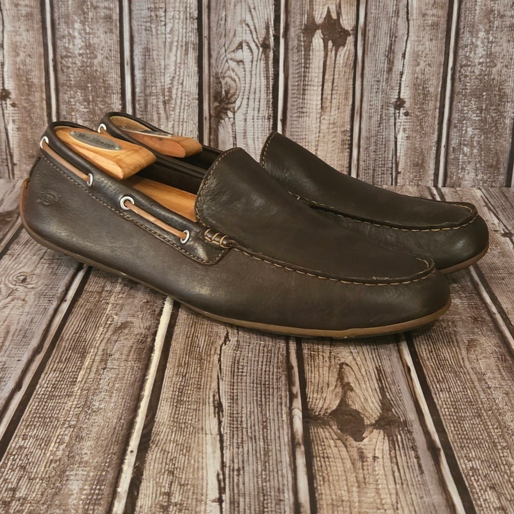 Sz 11 Mens Born H07123 Brown Leather Driving Loafers Slip On Shoes VGUC